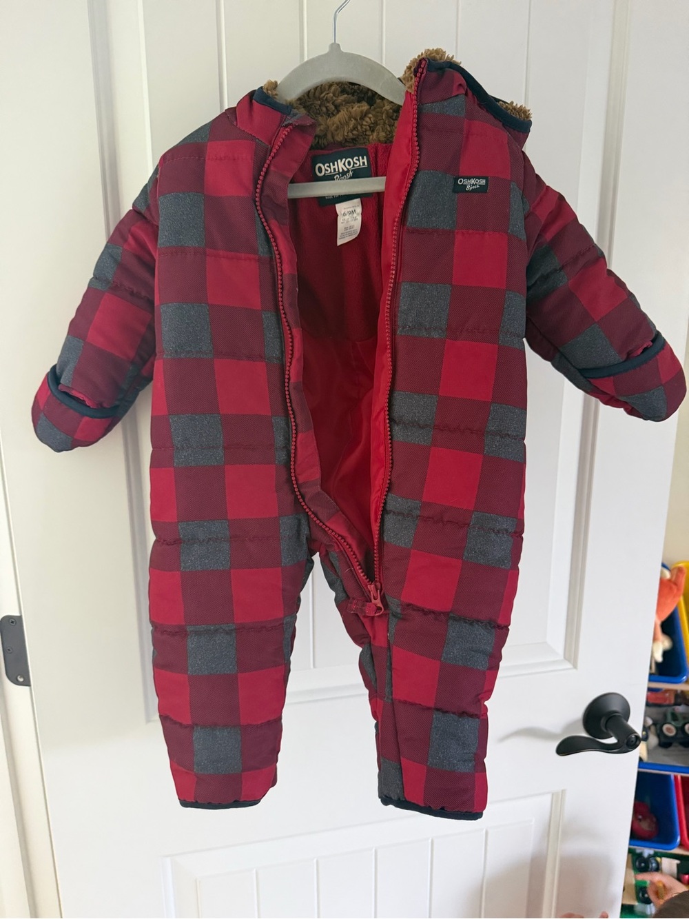OshKosh B'gosh Red and Gray Plaid Insulated Kids One-Piece